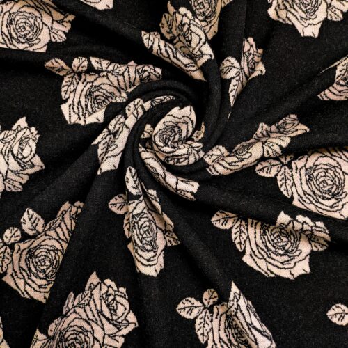 PALA 100cm: Ruusu, musta pohjasävy, merinovillaneulos