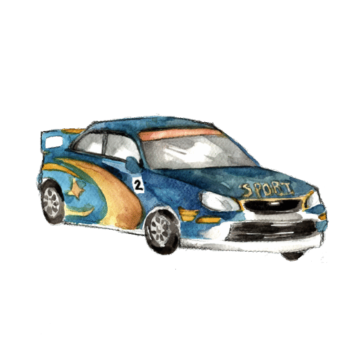 Ralliauto, sininen, silityskuva, pieni