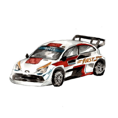 Ralliauto, valkoinen, silityskuva, pieni