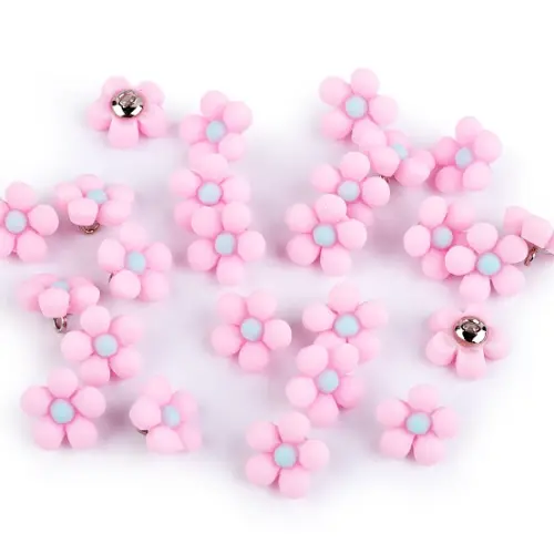 Kukka, vaaleanpunainen, muovinen nappi