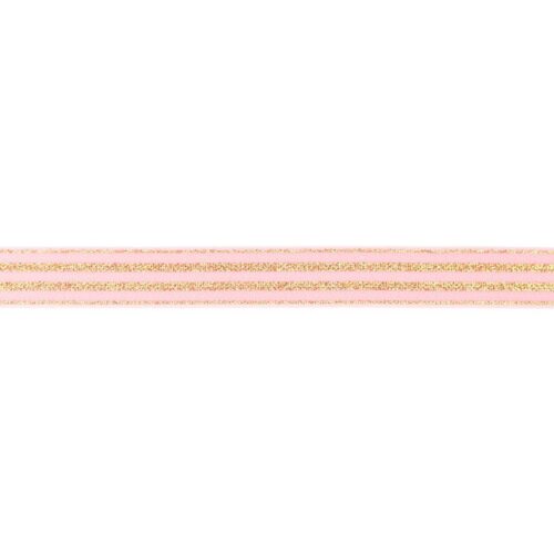 Hento roosa, raidallinen glitterkuminauha 20 mm, kulta