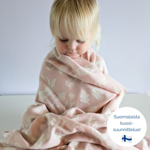Ystävykset, hento roosa, Suomessa neulottu merinovillaneulos